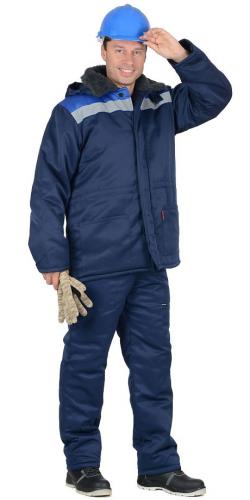 Куртка "БРИГАДИР" зимняя цв.т.синяя с васильковым смесовая