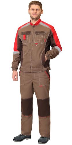 Костюм "Фаворит-Мега" куртка, брюки (коричневый с т.корич. и красным)