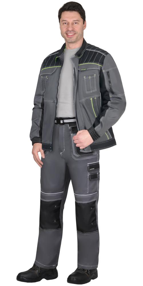 Костюм "Преститж" куртка, брюки (т.серый с черным и лимоный кант)