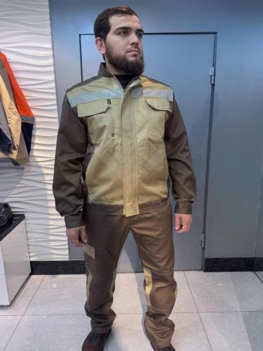 Костюм "Базис" брюки, куртка-жилет (песочный с кофейным, декоративный СОП) - под заказ