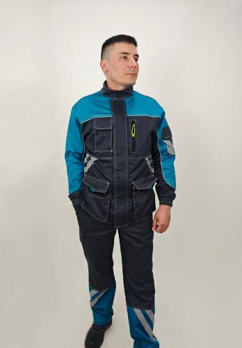 Костюм "Фокус" куртка удлиненная, брюки (серый с бирюзовым)