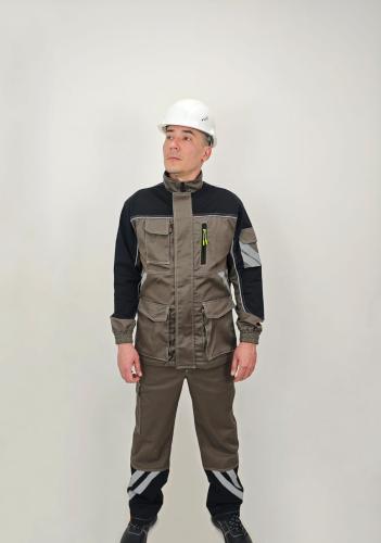 Костюм "Фокус" куртка удлиненная, брюки (кофейный с черным)