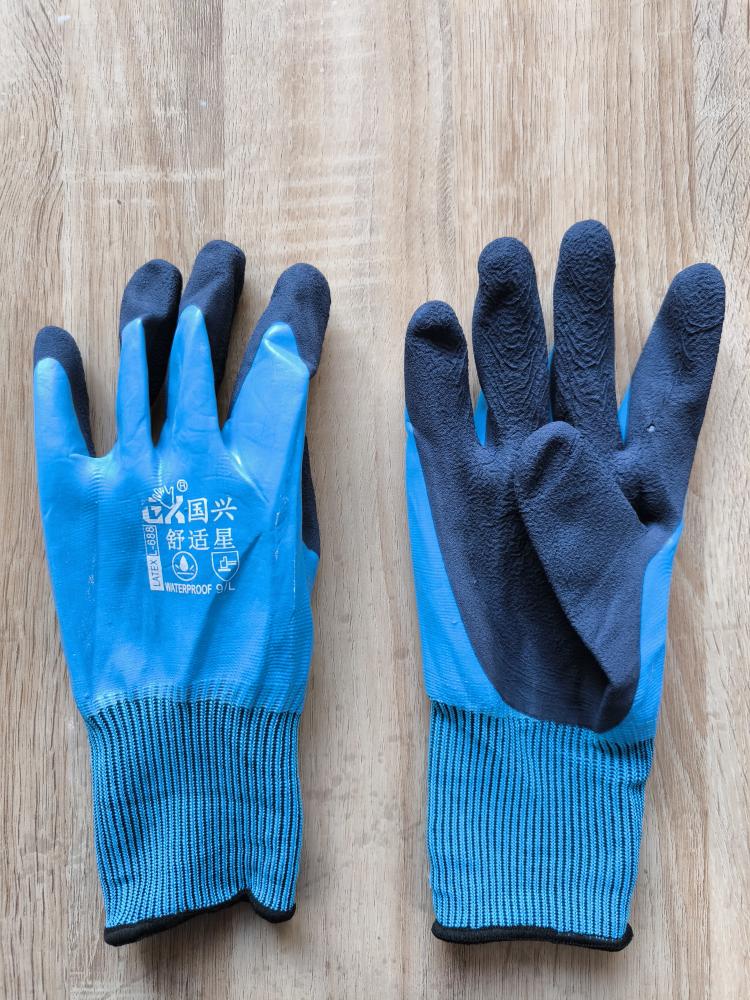 Перчатки прорезиненные с плотным латексом водонепроницаемые (синие с т.синим)